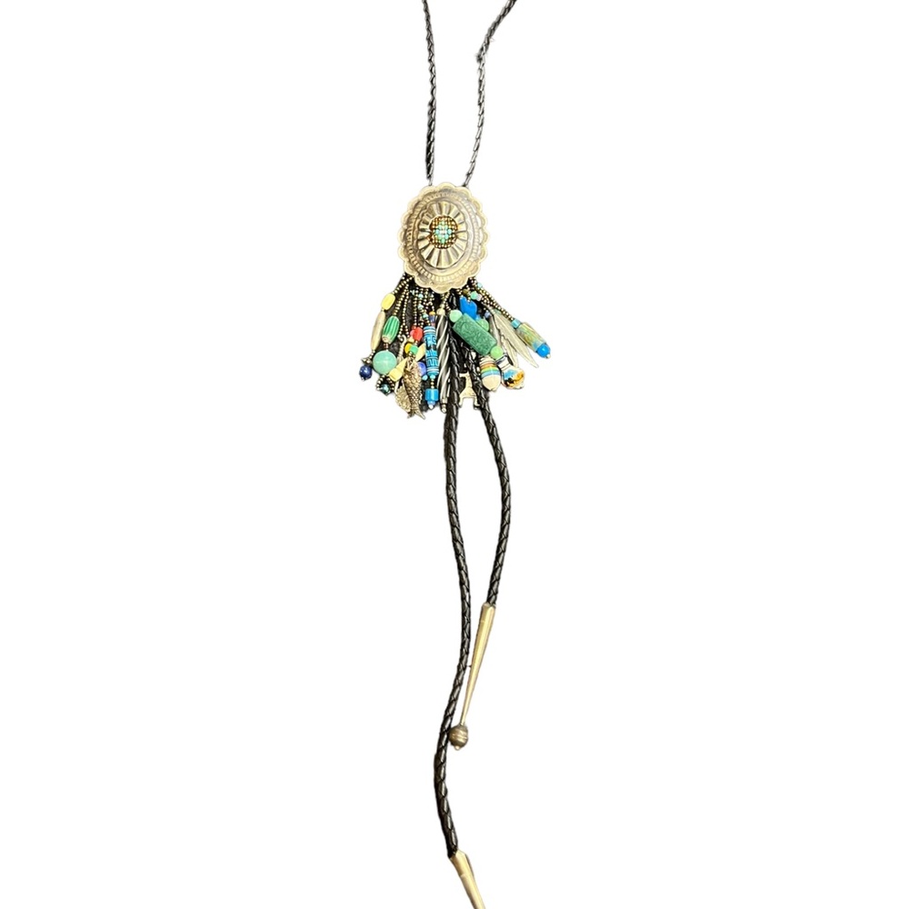 Vintage Leather Bolo Tie Southwestern Beads Gemstone Beads Multi-strand - Picture 5 of 16